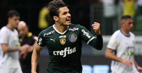 Raphael Veiga comemora gol do Palmeiras contra o Goiás (Divulgação)